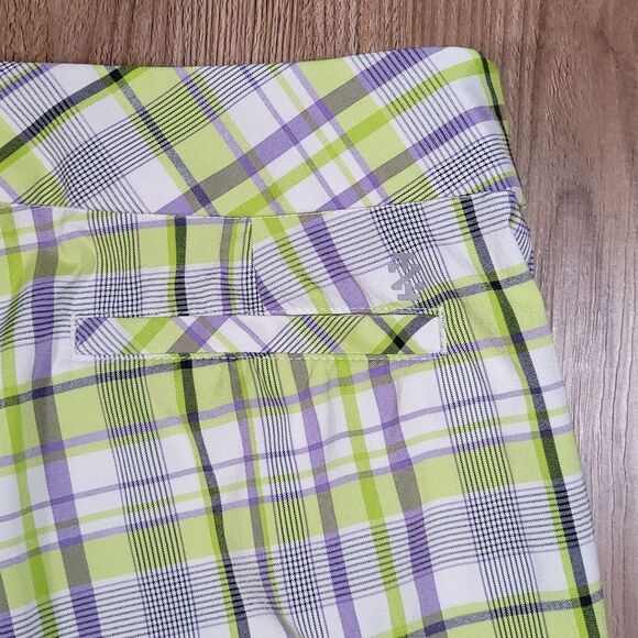 ☔️🔹️Izod Golf Lime Green & Purple Plaid Bermuda Shorts Size 4 - Picture 7 of 9